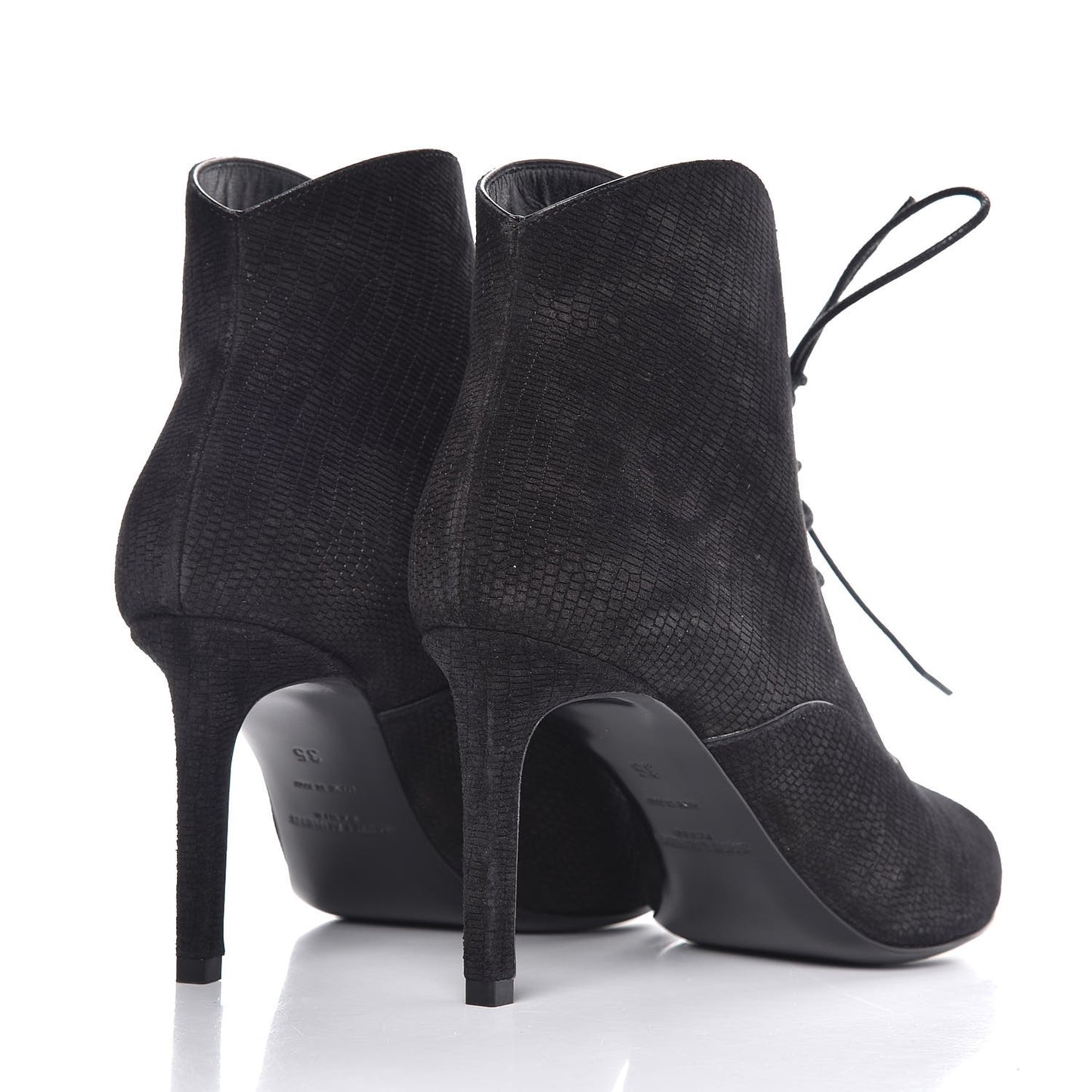 Suede Lizard Embossed Lace Up Jane 80 Booties 35 Black