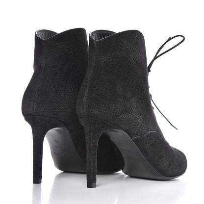 Saint Laurent Suede Lizard Embossed Lace Up Jane 80 Booties 35 Black 4 of 8