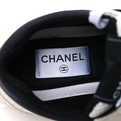 Chanel Mesh Suede Calfskin Grained Calfskin Womens CC Sneakers 36 White Black 9 of 11