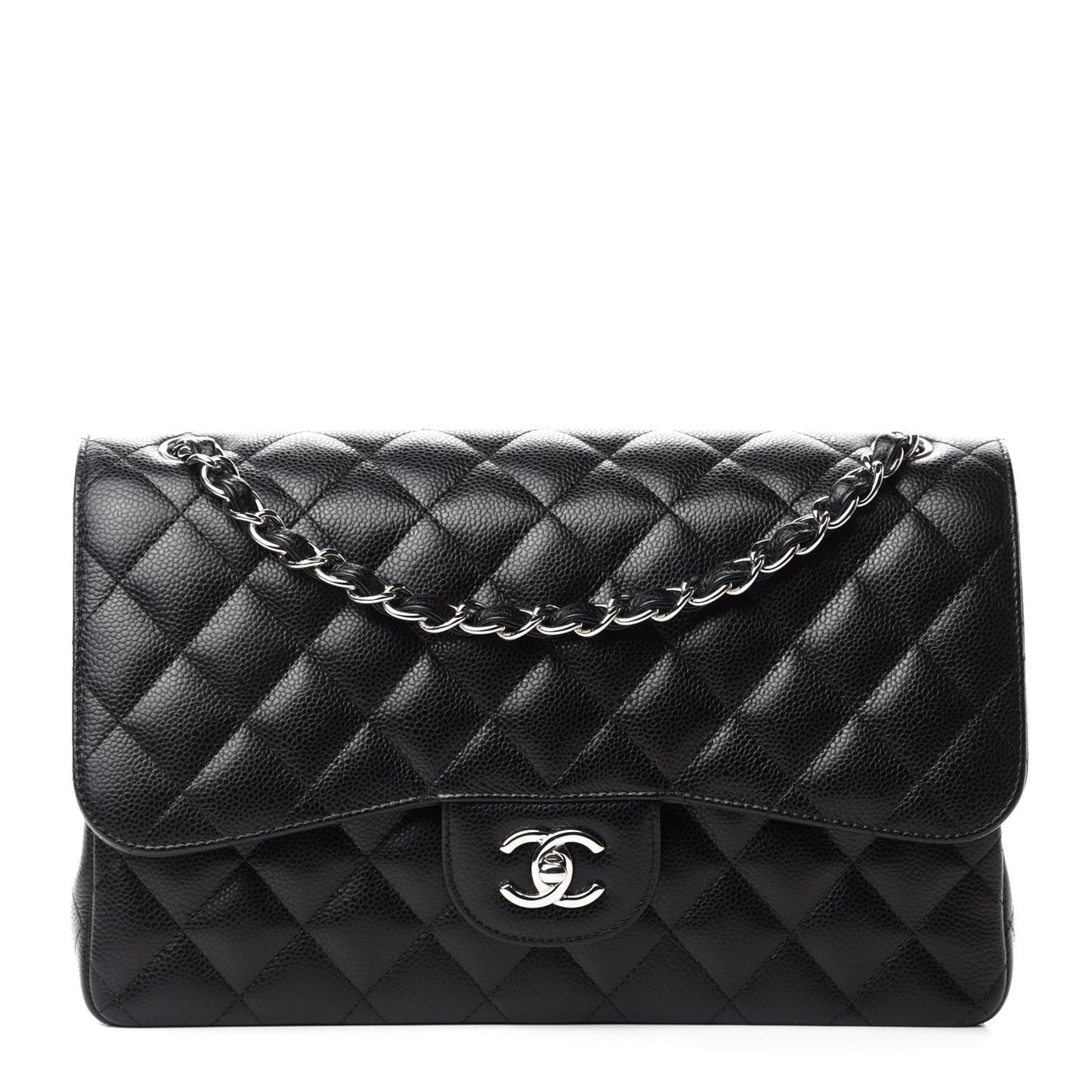 Caviar Quilted Jumbo Double Flap Black