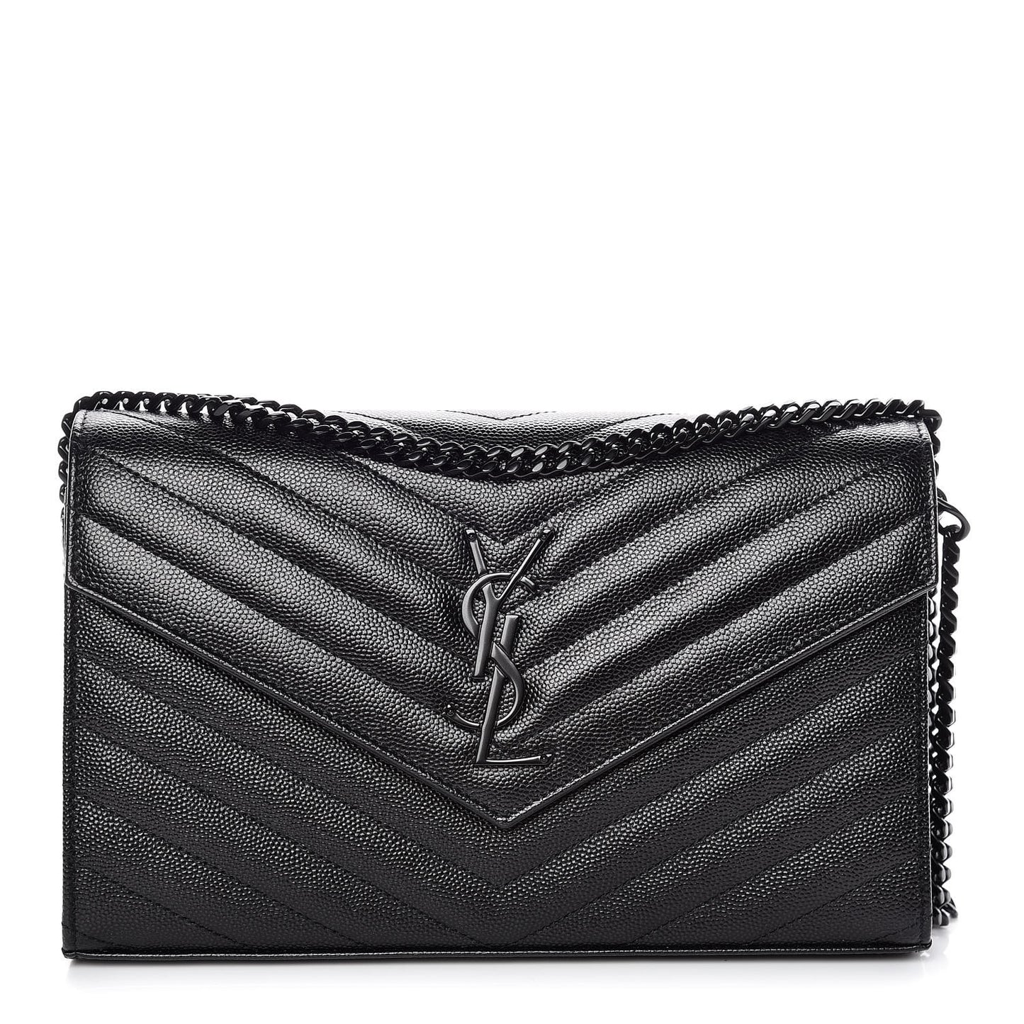 Grain De Poudre Matelasse Chevron Monogram Chain Wallet Black