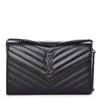 Saint Laurent Grain De Poudre Matelasse Chevron Monogram Chain Wallet Black 1 of 10