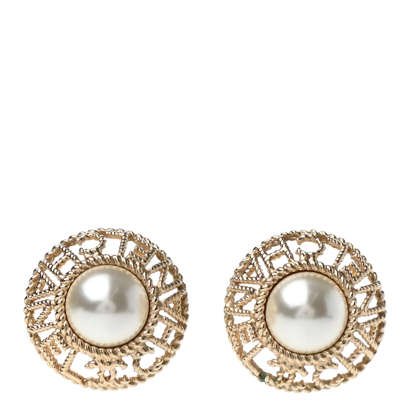 Pearl CC Round Rope Logo Earrings Gold