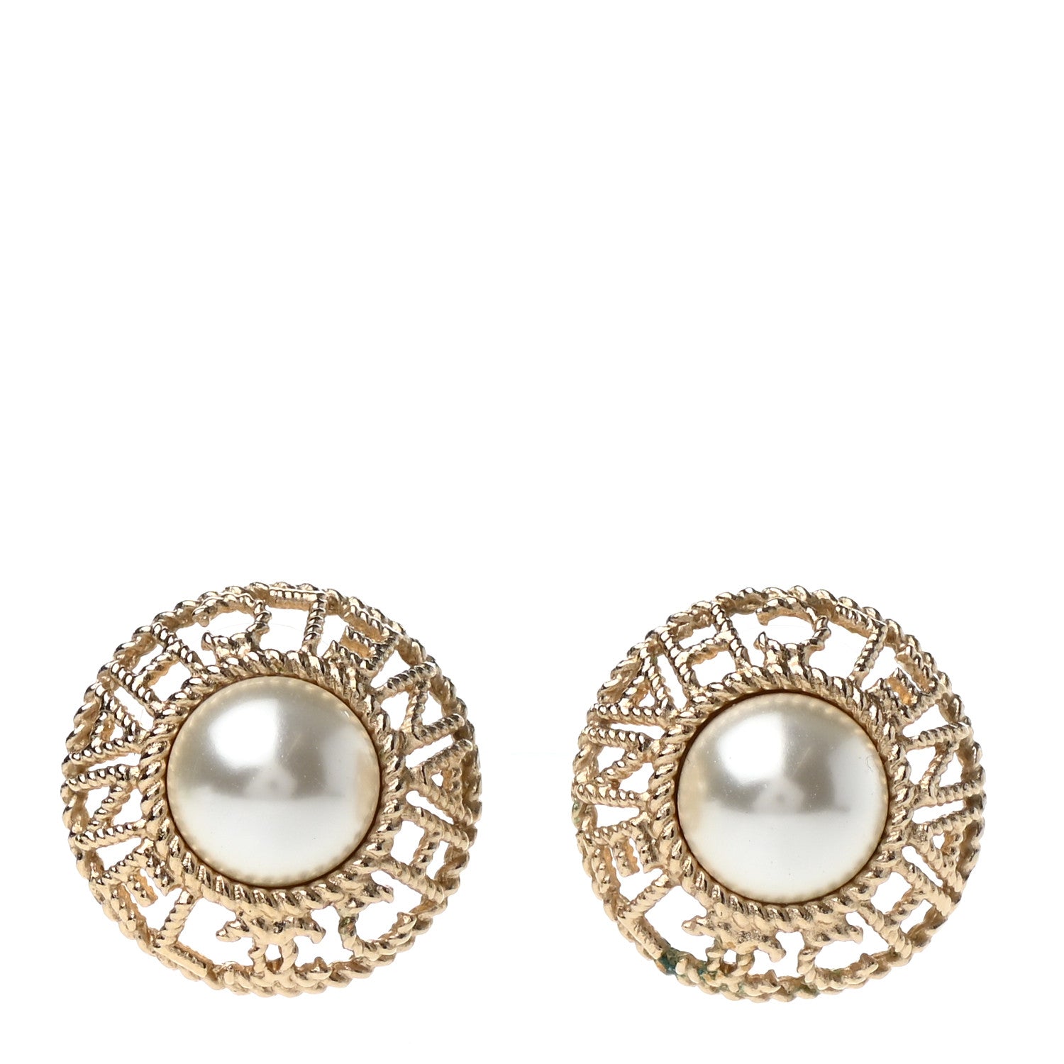 Chanel Pearl CC Round Rope Logo Earrings Gold 1 of 4