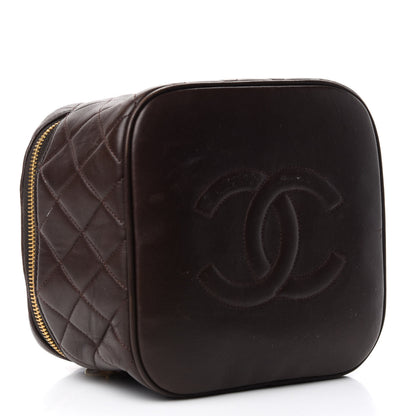 Chanel Lambskin Quilted Cosmetic Vanity Bag Brown 4 of 7