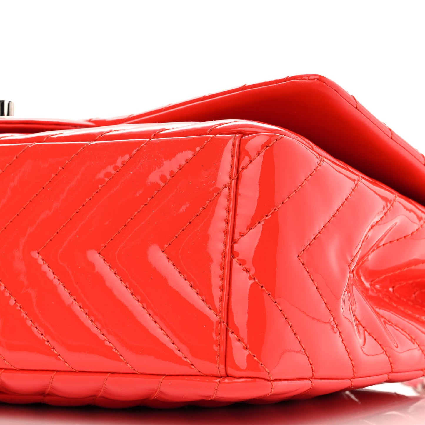 Patent Chevron Quilted Maxi Single Flap Red