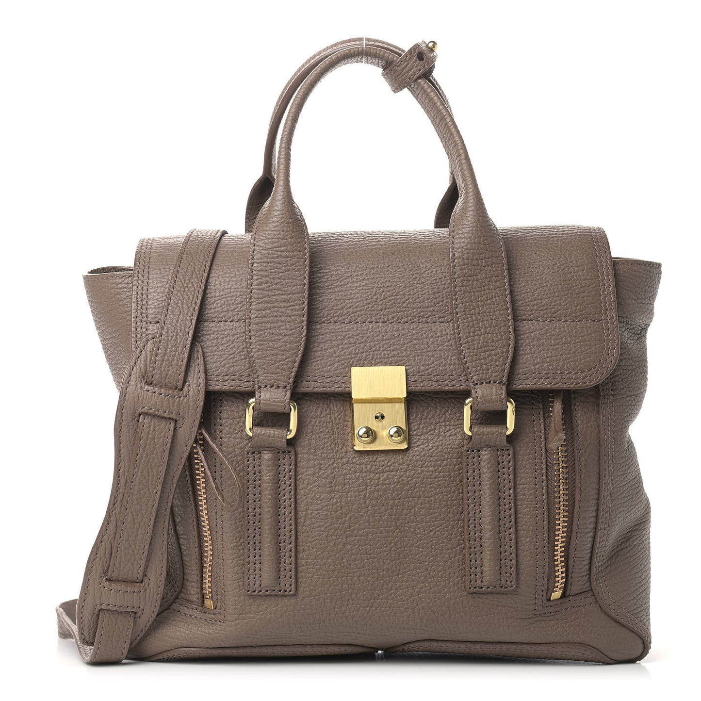 Textured Calfskin Medium Pashli Satchel Taupe