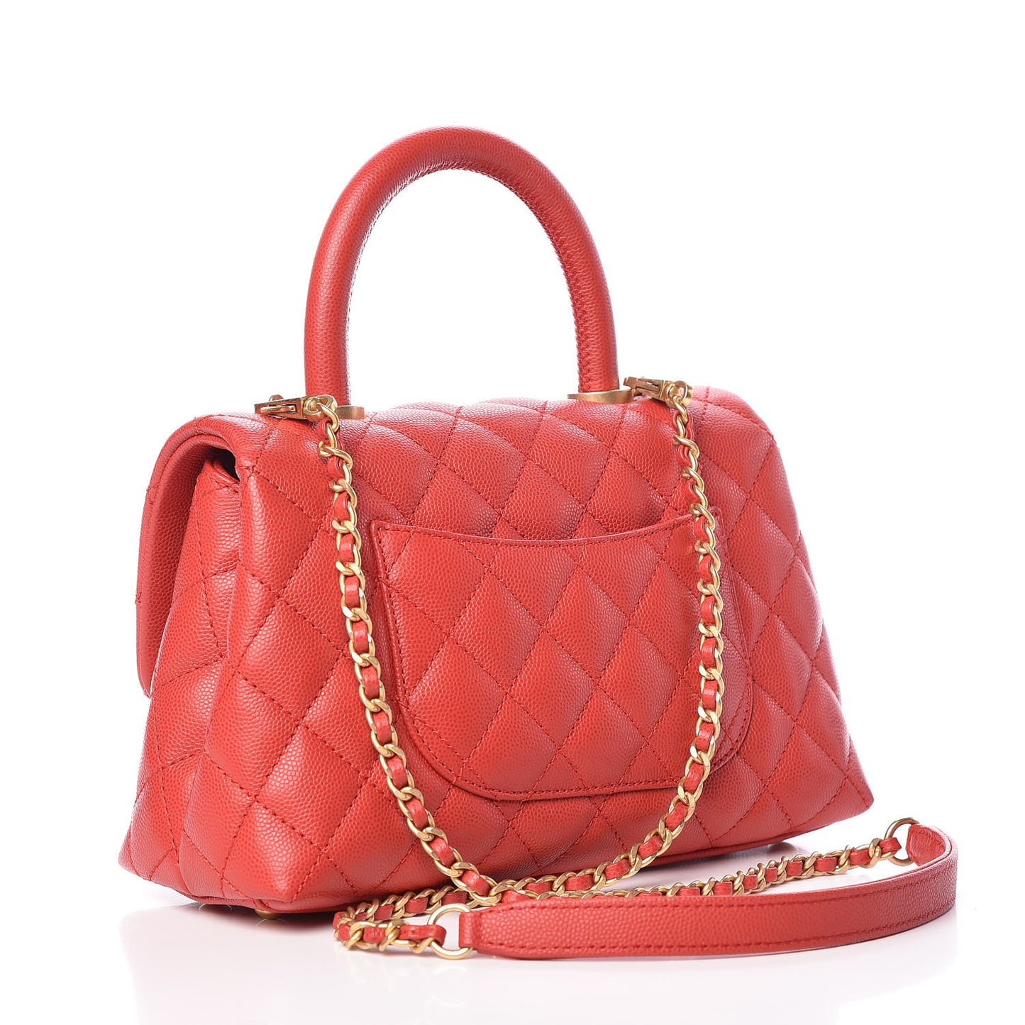 Caviar Quilted Mini Coco Handle Flap Red