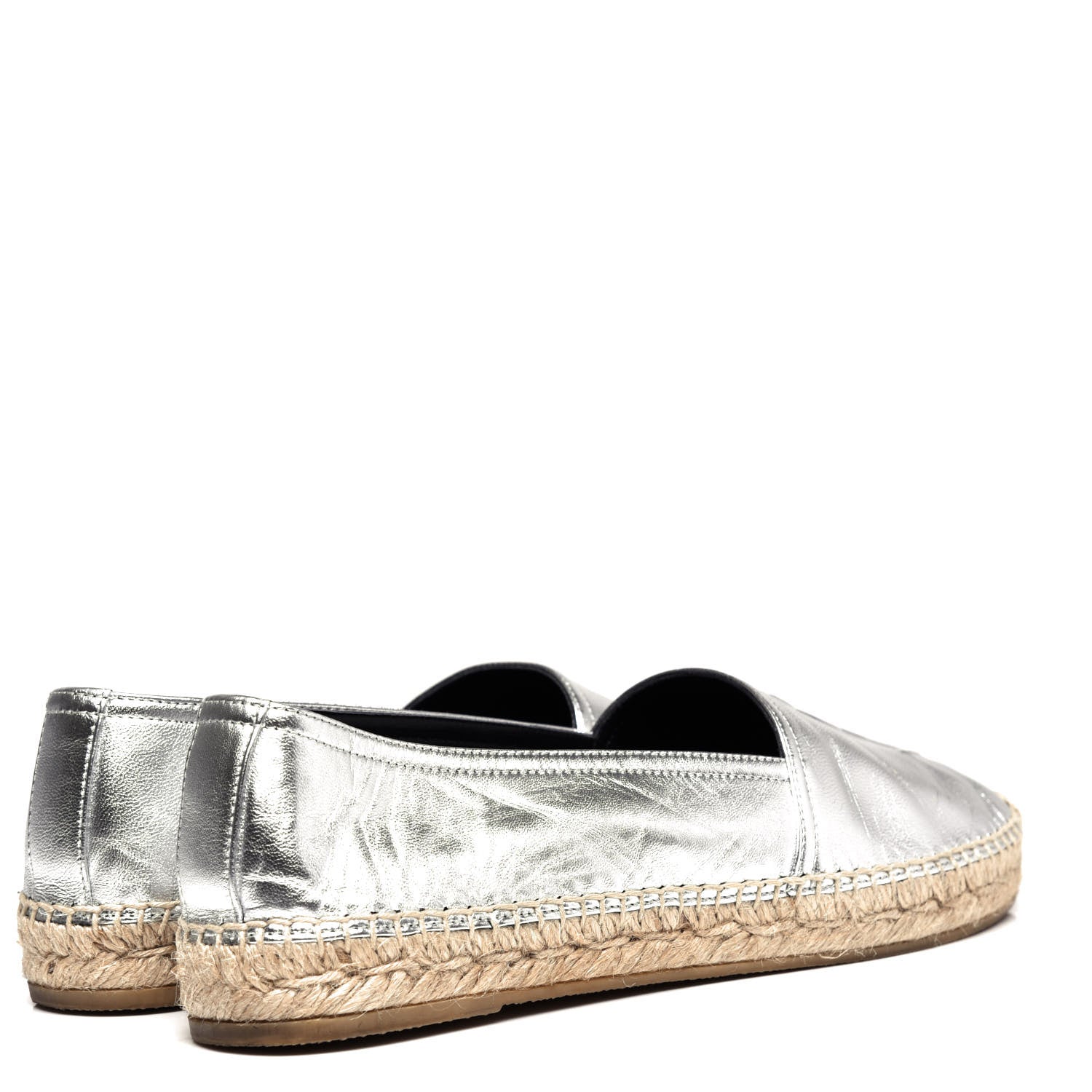 Saint Laurent Metallic Lambskin Monogram Espadrilles 39 Silver 4 of 10
