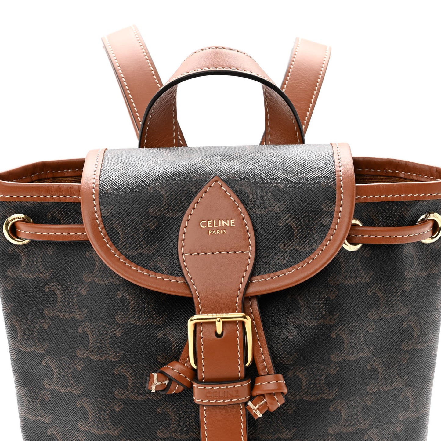 Triomphe Canvas Calfskin Mini Folco Backpack Tan