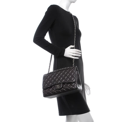 Chanel Lambskin Quilted Jumbo Double Flap Dark Purple 2 of 15