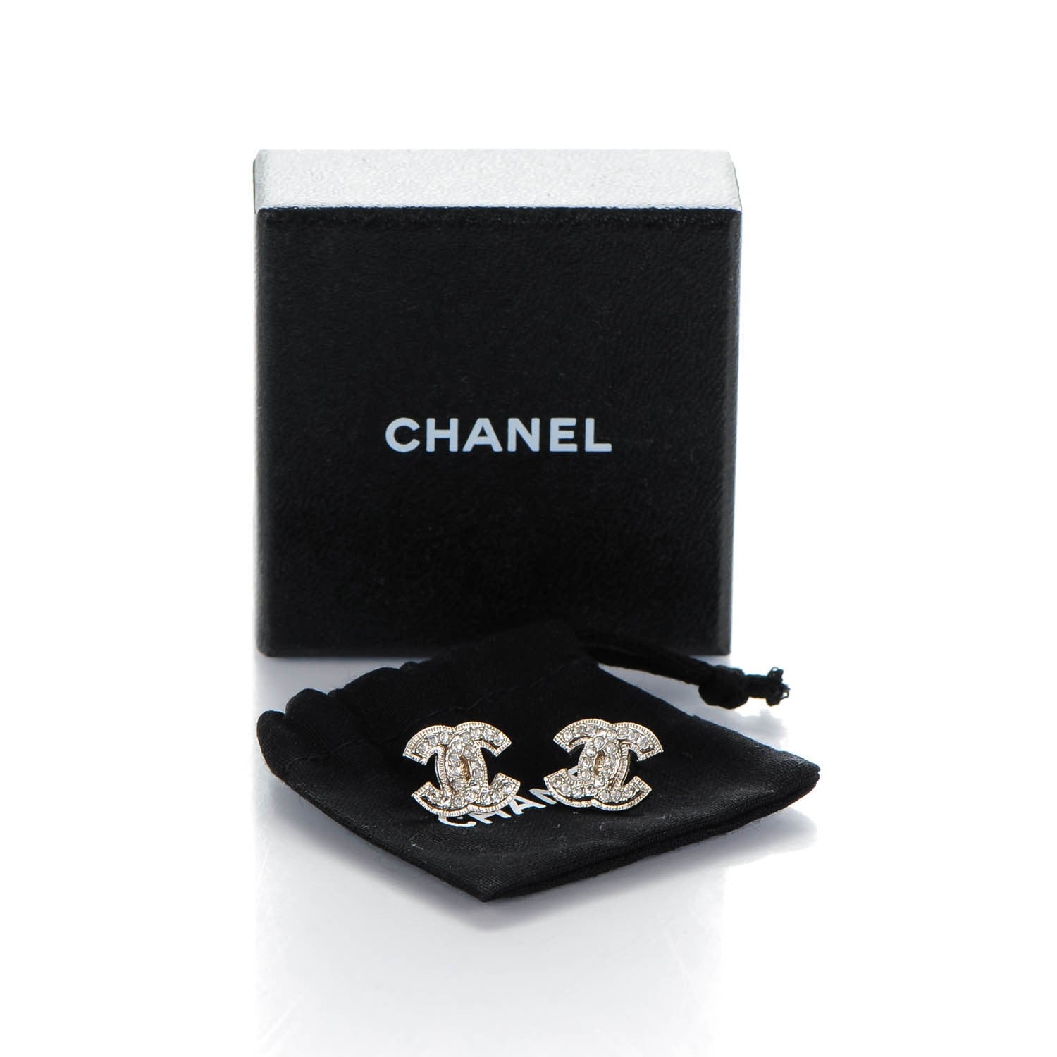 Chanel Crystal CC Earrings Silver 5 of 5