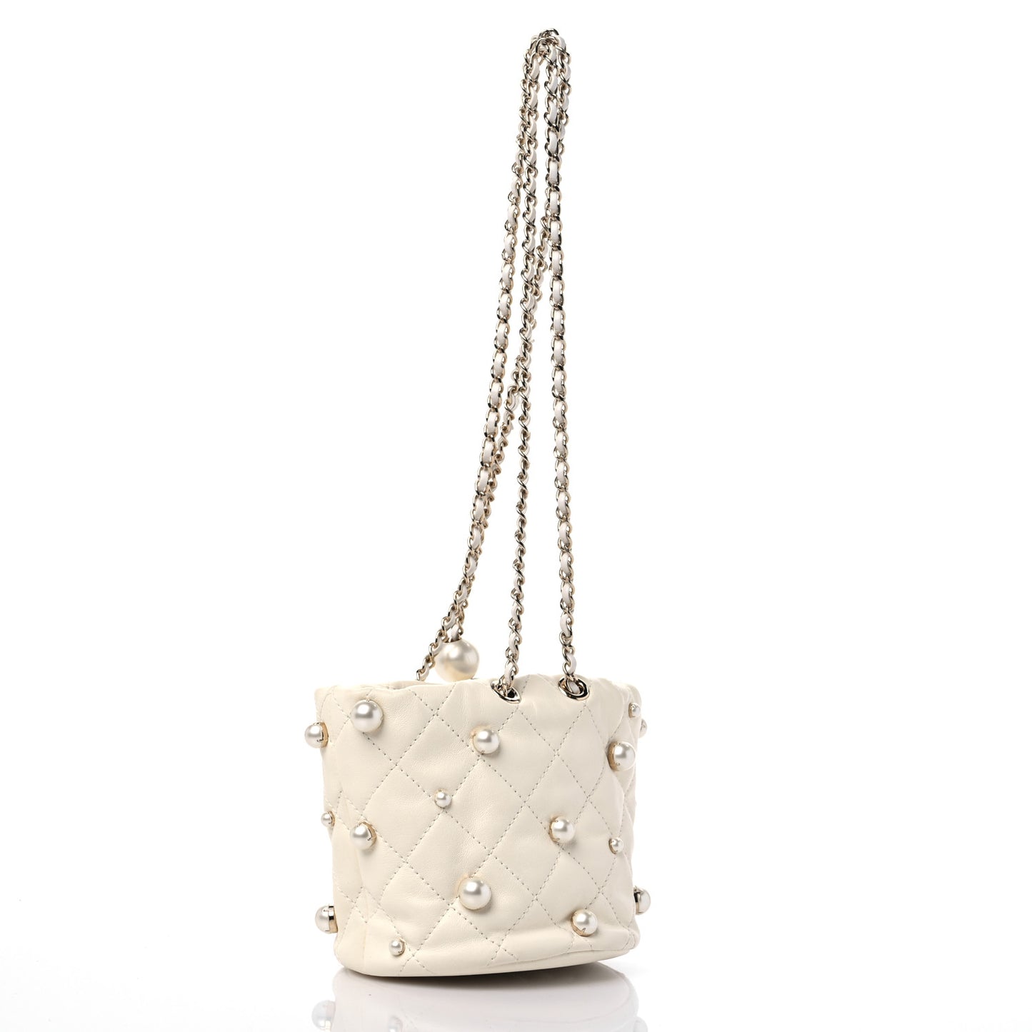 Lambskin Quilted Pearl Mini About Pearls Drawstring Bag White