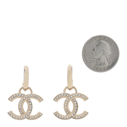 Chanel Metal Crystal Studded CC Hoop Drop Earrings Gold 2 of 5