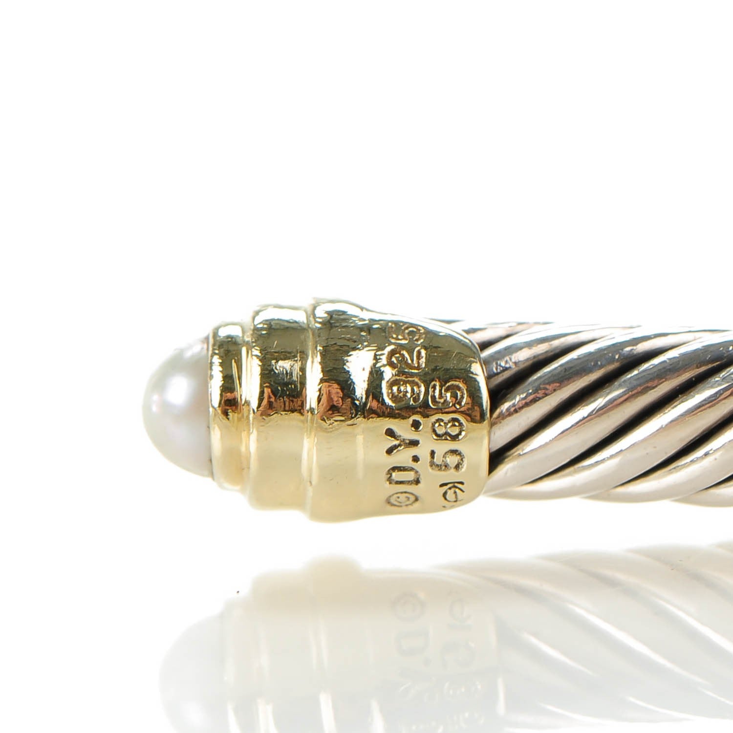 David Yurman Sterling Silver 14K Yellow Gold Pearl 5mm Cable Classics Bracelet 5 of 5