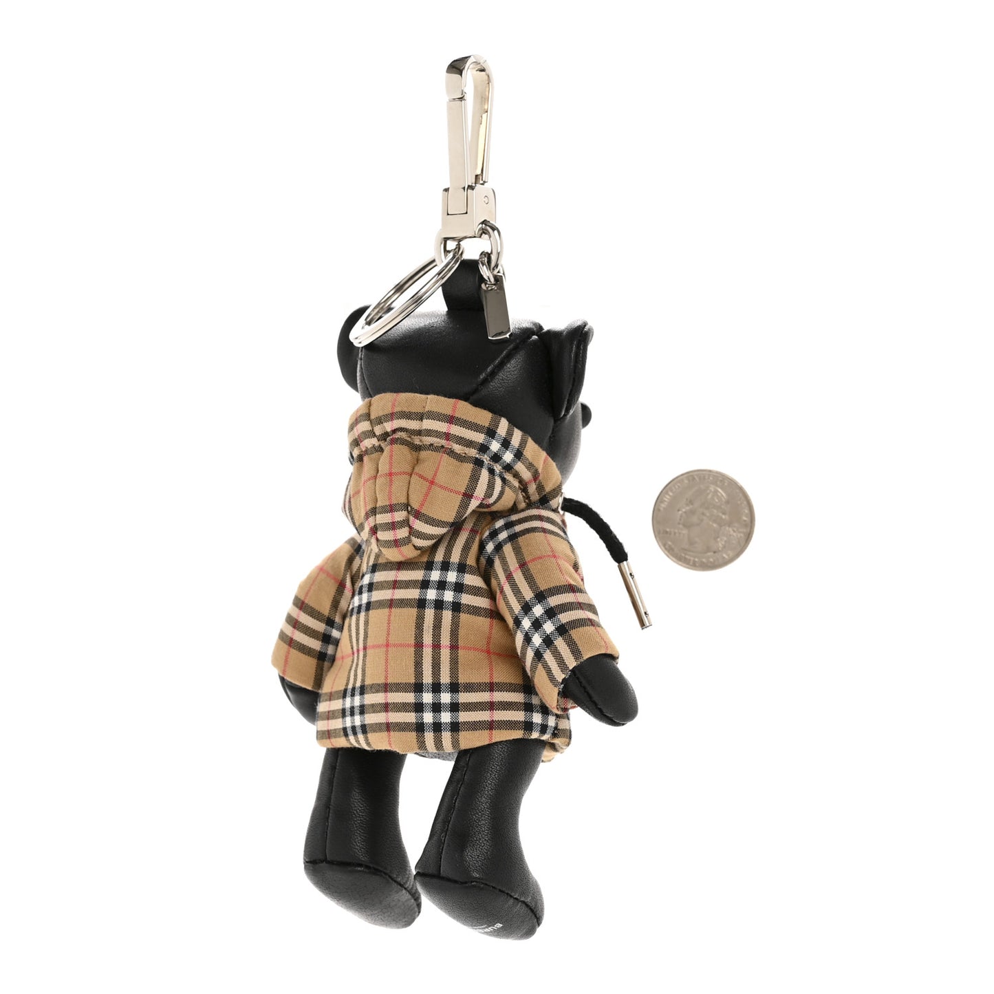 Grained Calfskin Vintage Check Thomas Trench Teddy Bear Keychain Charm Black