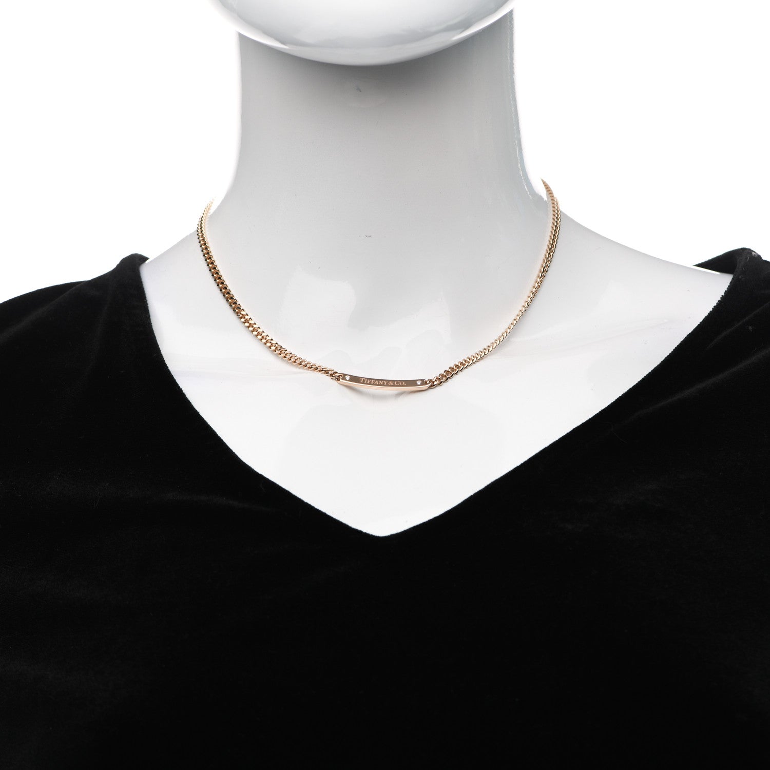 Tiffany 18K Rose Gold Diamond Micro Link ID Chain Necklace 2 of 5