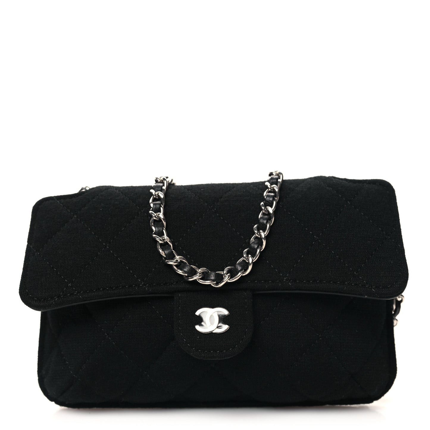 Jersey Fabric Quilted Foldable Tote With Chain Black Multicolor
