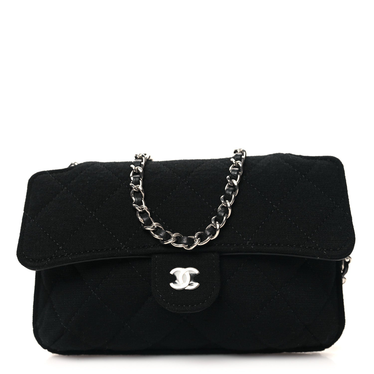 Chanel Jersey Fabric Quilted Foldable Tote With Chain Black Multicolor 1 of 14