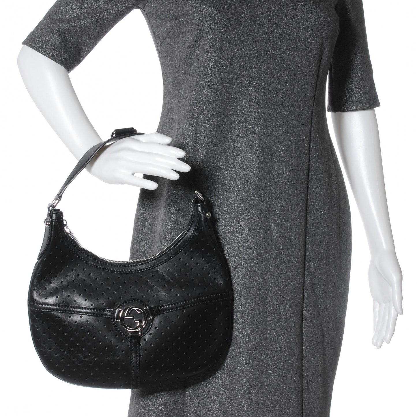 Leather Perforated Reins Hobo Black