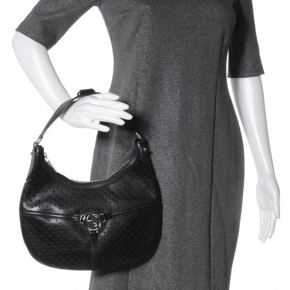 Gucci Leather Perforated Reins Hobo Black 2 of 7