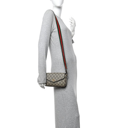 Gucci GG Supreme Monogram Textured Dollar Calfskin Web Mini Ophidia Envelope Shoulder Bag Beige Ebony New Acero 2 of 12