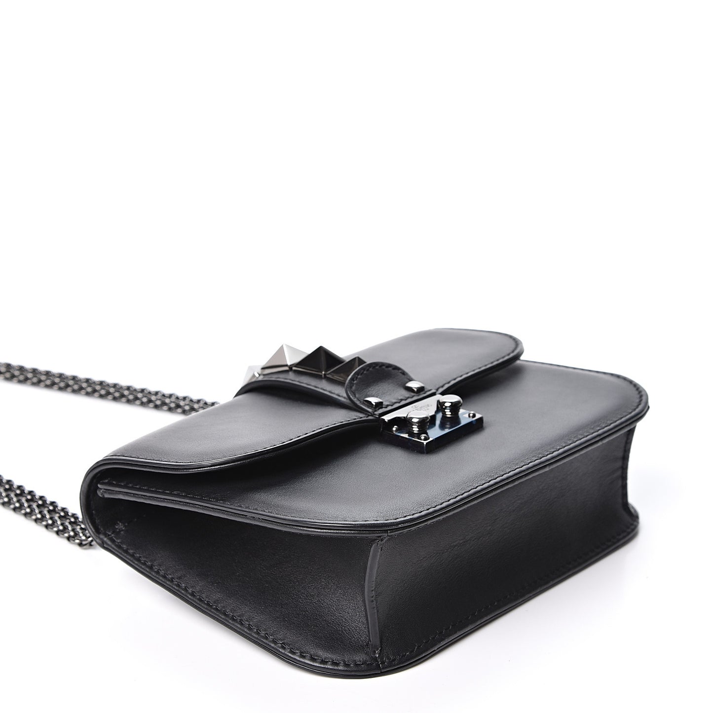Vitello Small Glam Lock Rockstud Flap Black