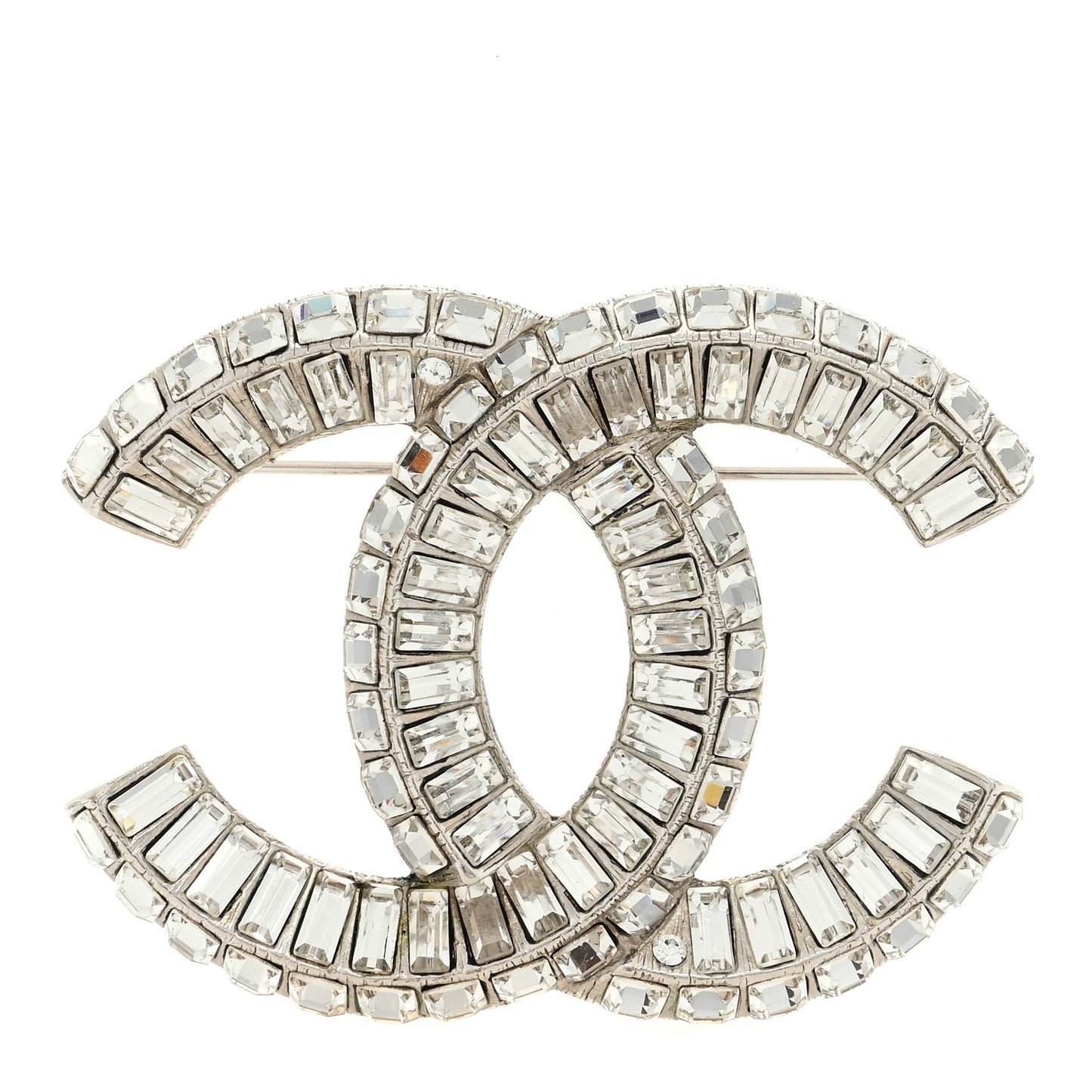 Baguette Crystal CC Brooch Silver