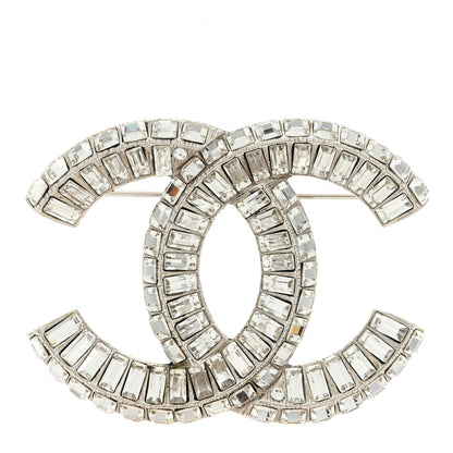 Chanel Baguette Crystal CC Brooch Silver 1 of 3