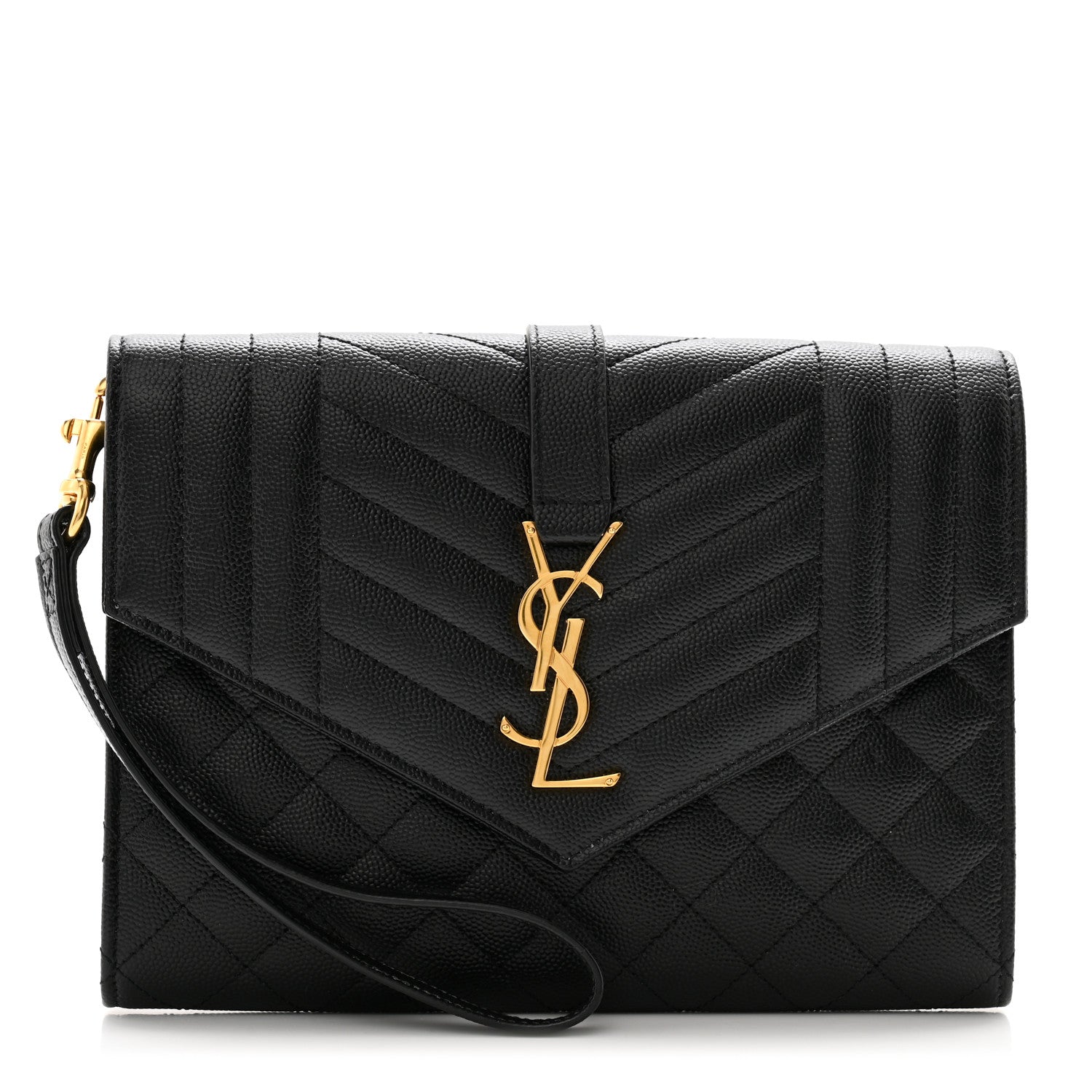 Saint Laurent Grain De Poudre Textured Mixed Matelasse Triquilt Monogram Clutch Black 1 of 10