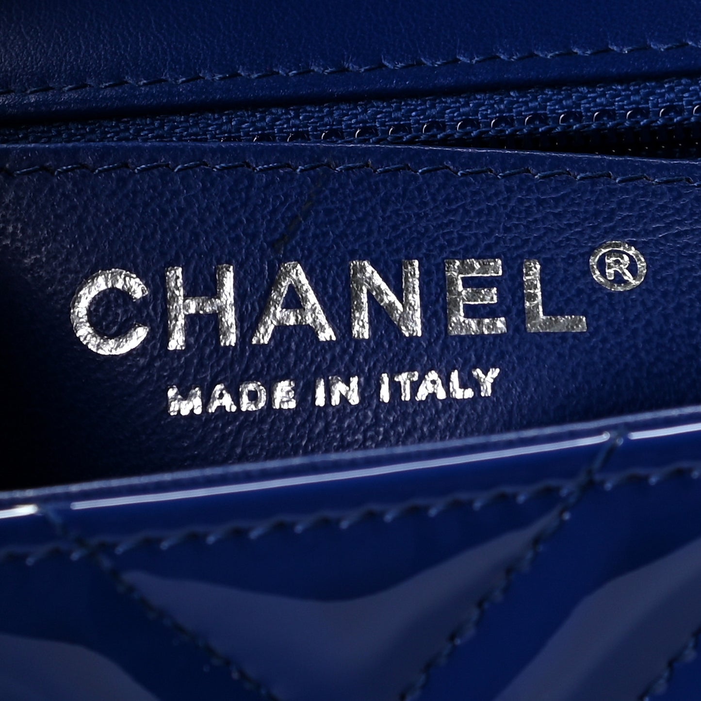 Patent Chevron Quilted Mini Square Flap Blue