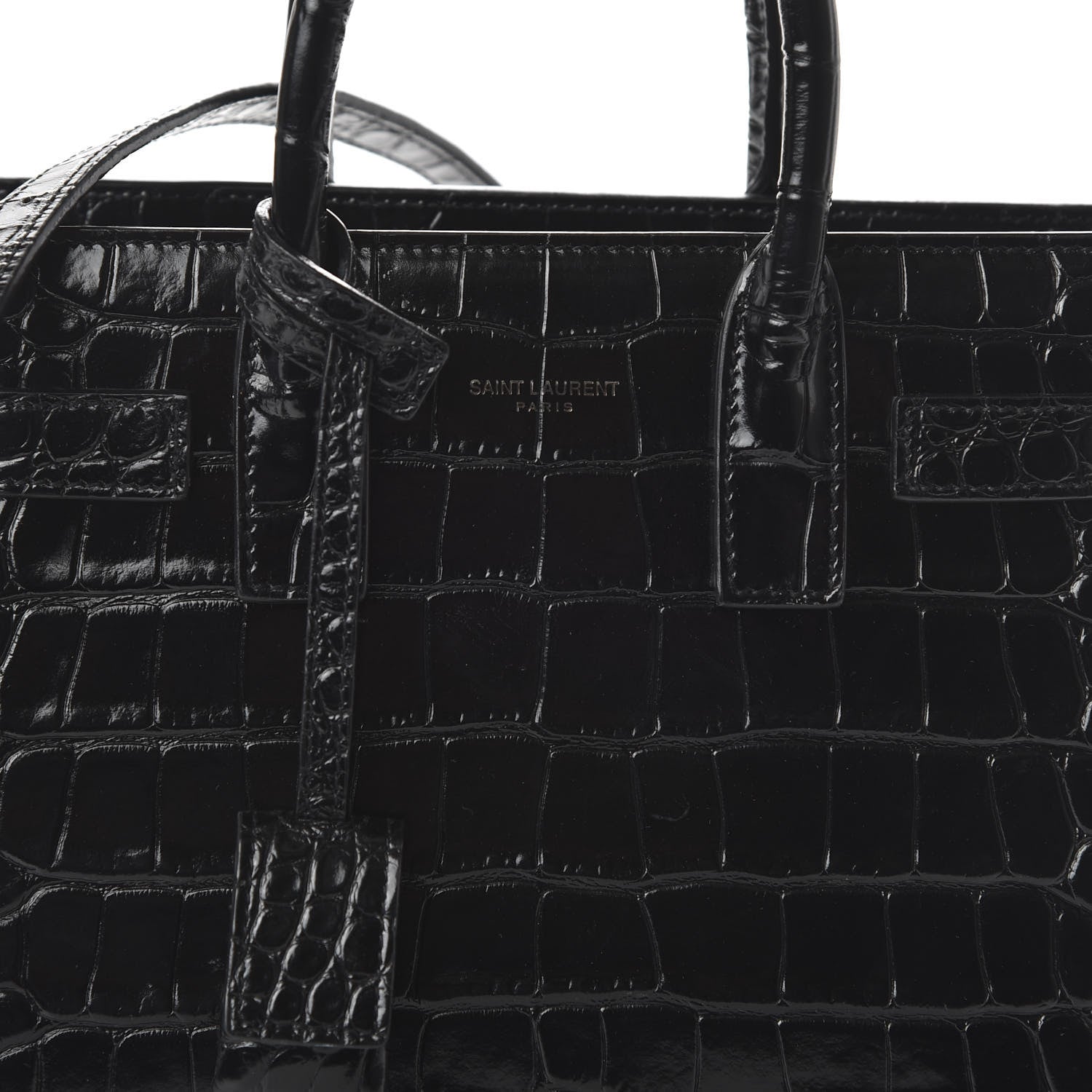 Saint Laurent Calfskin Crocodile Embossed Nano Sac De Jour Black 9 of 10