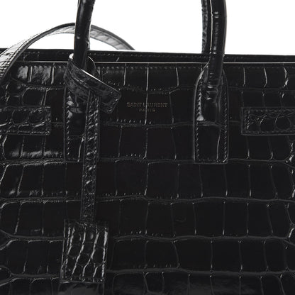 Saint Laurent Calfskin Crocodile Embossed Nano Sac De Jour Black 9 of 10