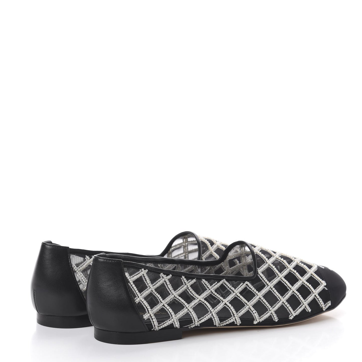 Mesh Pearl Grosgrain Cap Toe CC Loafers 40.5 Black Ivory