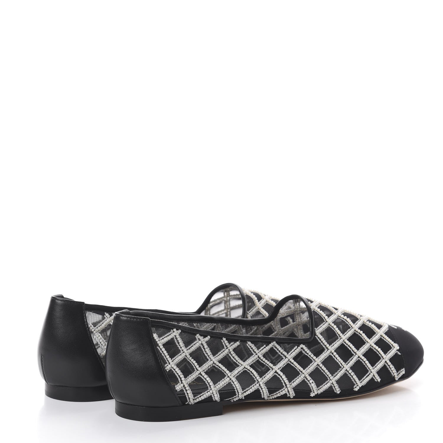 Chanel Mesh Pearl Grosgrain Cap Toe CC Loafers 40.5 Black Ivory 4 of 7