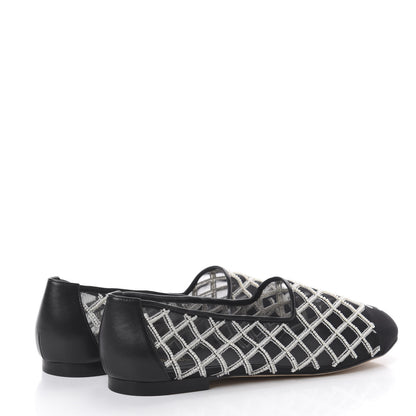 Chanel Mesh Pearl Grosgrain Cap Toe CC Loafers 40.5 Black Ivory 4 of 7