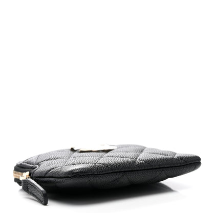 Chanel Caviar Metal Quilted Striated Zip Card Holder Wallet Black 4 of 7