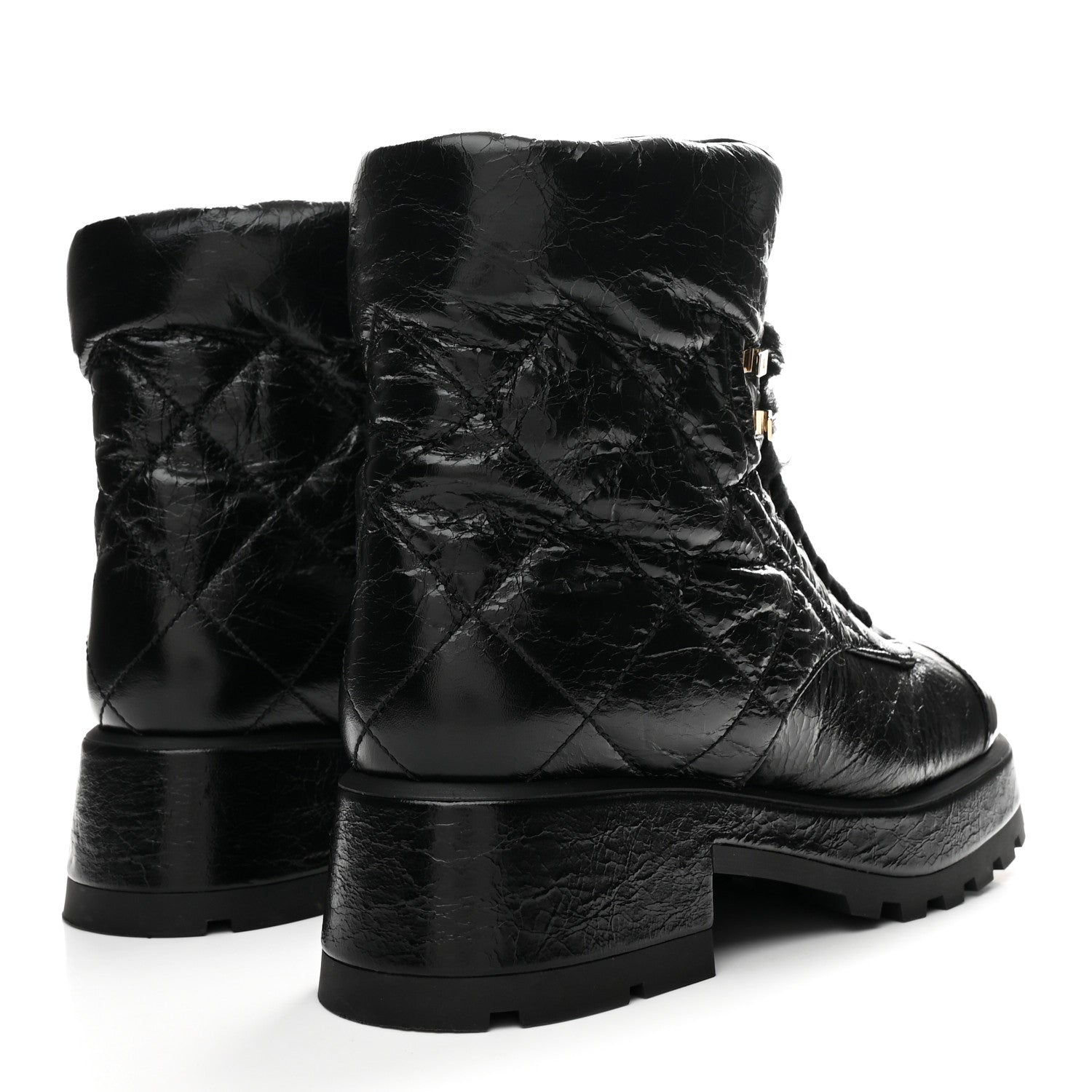 Chanel Crumpled Patent Lambskin Calfskin Quilted Lace Up Combat Boots 40.5 Black 5 of 9