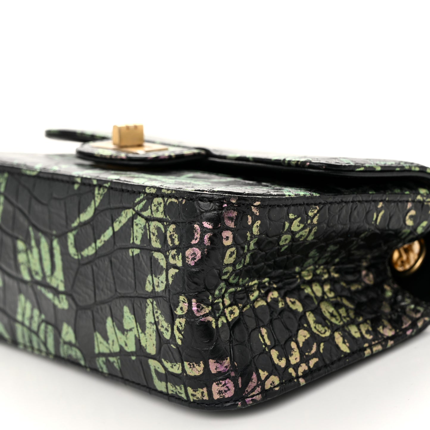 Calfskin Crocodile Embossed Graffiti 2.55 Mini Cocodile Reissue Flap Black Pink