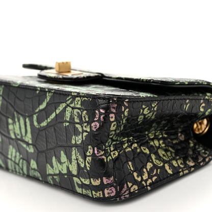 Chanel Calfskin Crocodile Embossed Graffiti 2.55 Mini Cocodile Reissue Flap Black Pink 10 of 10