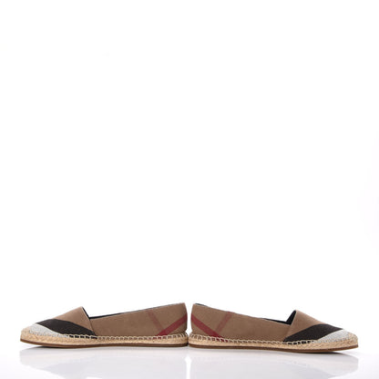 Burberry Canvas House Check Hodgeson Brit Espadrille Flats 39.5 Dark Tan 6 of 13