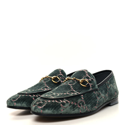 Gucci Velvet Malaga Kid GG Monogram Horsebit Womens Jordaan Loafers 37 Avio Dusty Pink Black 3 of 9