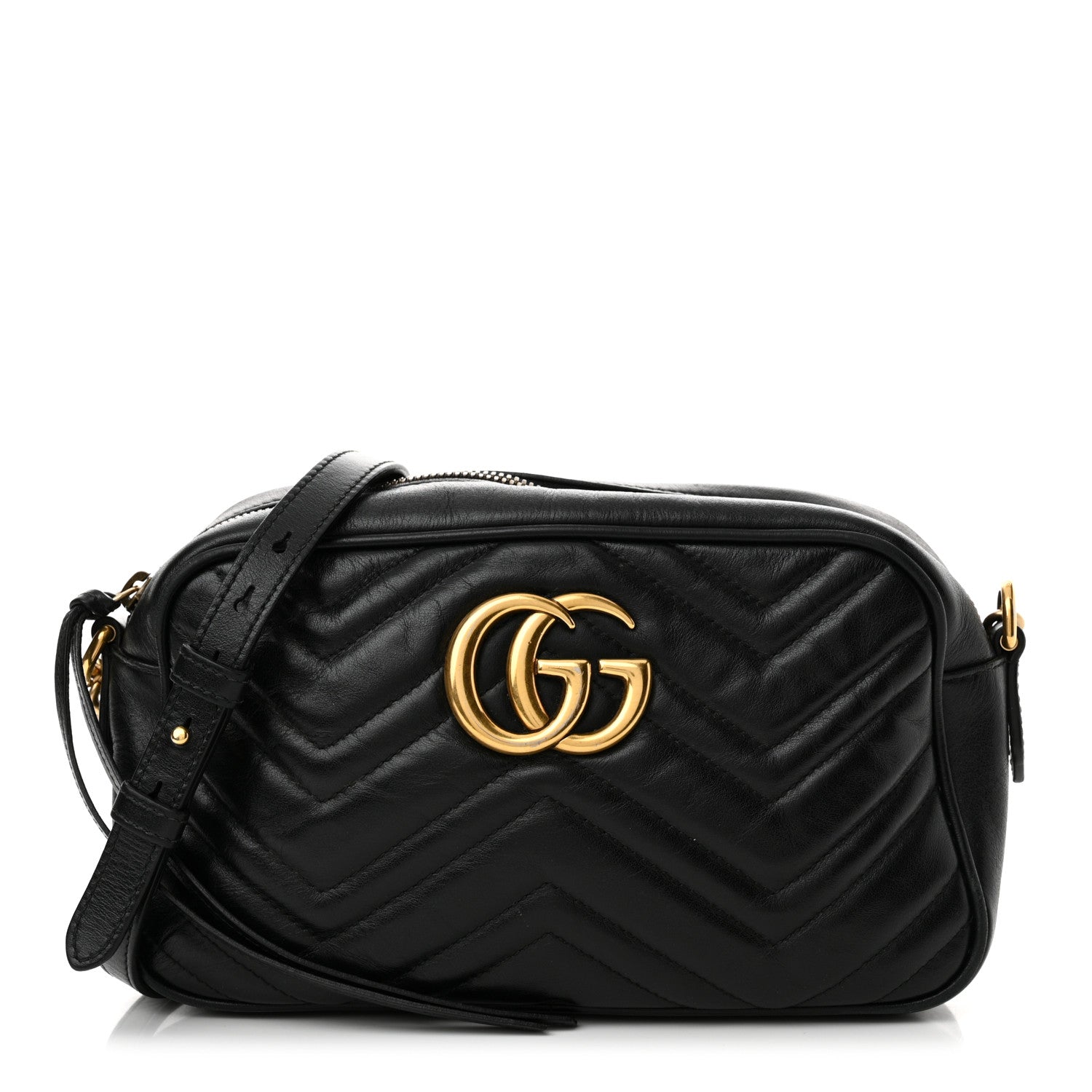 Gucci Calfskin Matelasse Small GG Marmont Chain Shoulder Bag Black 1 of 16