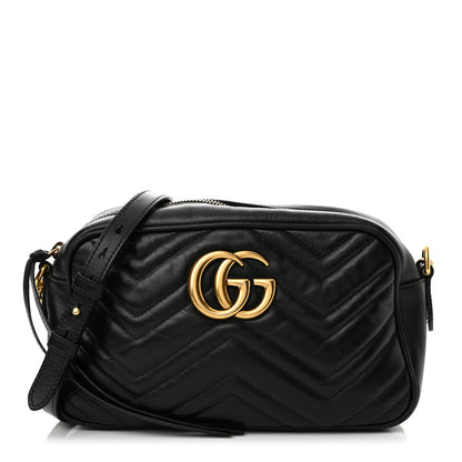 Gucci Calfskin Matelasse Small GG Marmont Chain Shoulder Bag Black 1 of 16