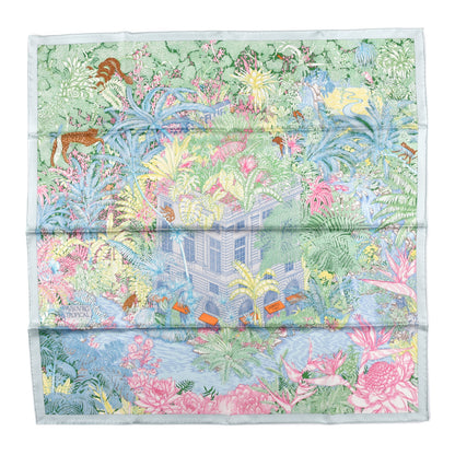 Hermes Silk Twill Faubourg Tropical Scarf 90 Bleu Vert Jaune 1 of 5