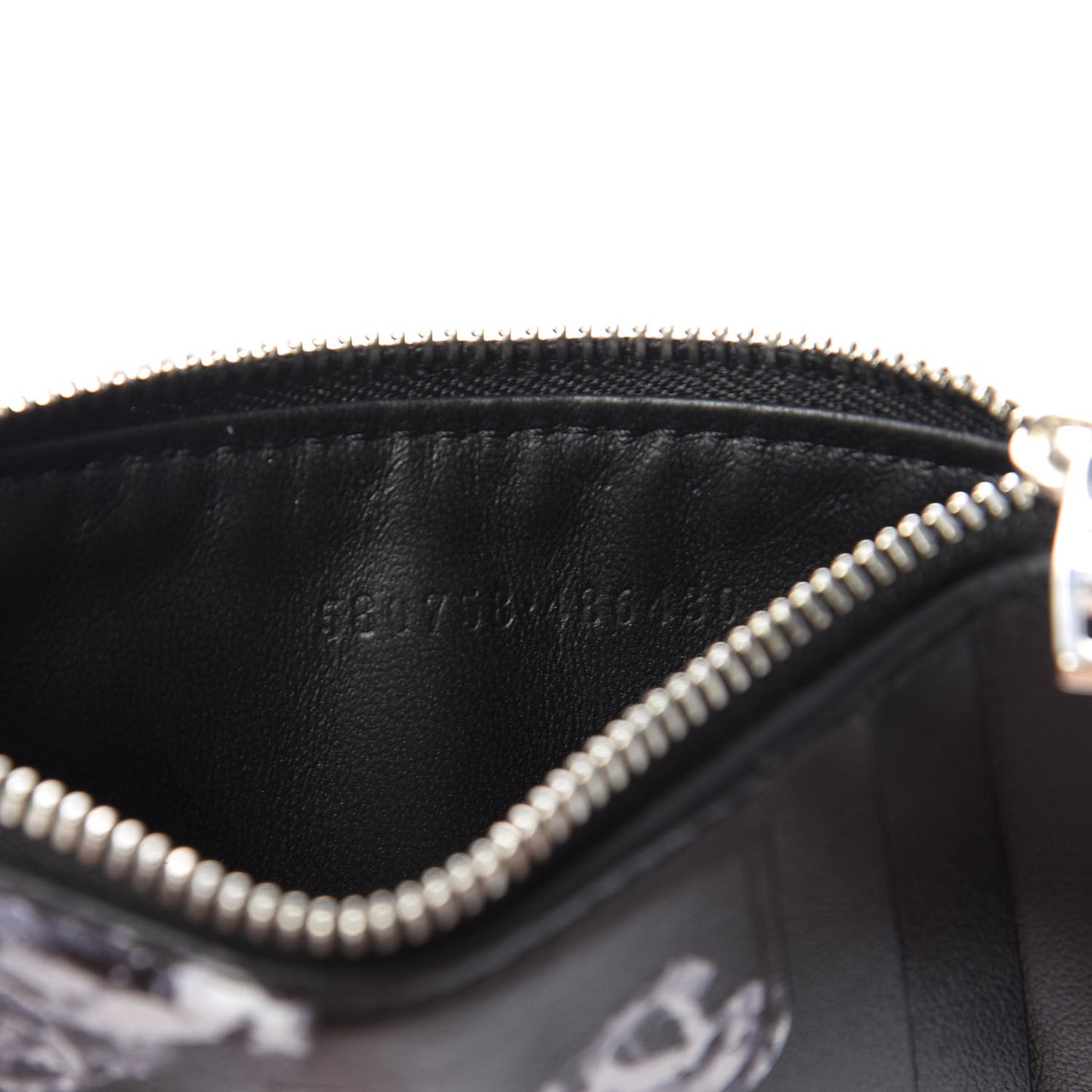 Calfskin Skull Rose 5 Fragments Zip Pouch Card Holder Black