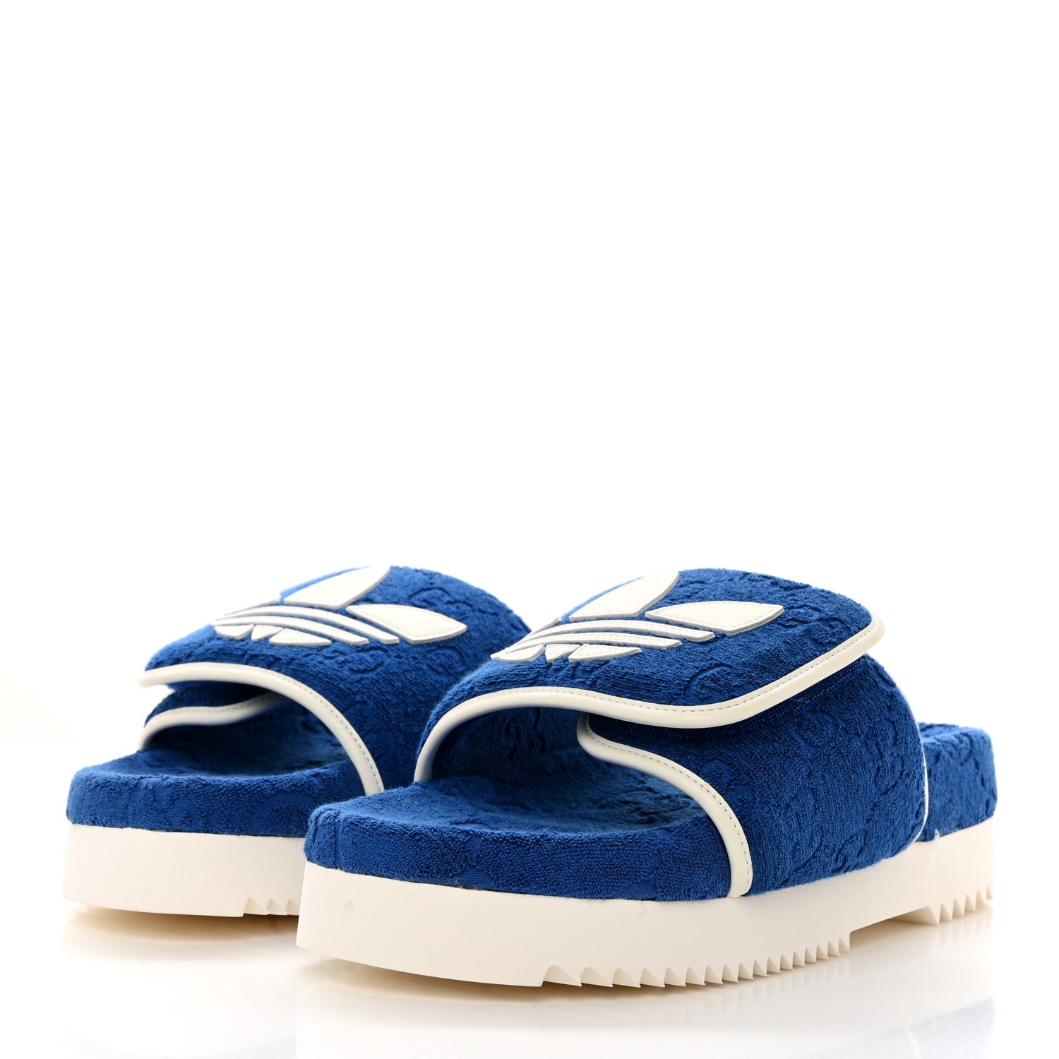 Gucci X ADIDAS Terry Cloth GG Monogram Mens Platform Sandals 9 Oriental Blue Mystic White 3 of 8