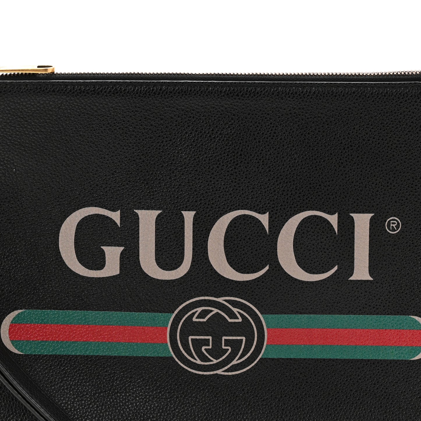 Pebbled Calfskin Logo Wristlet Black