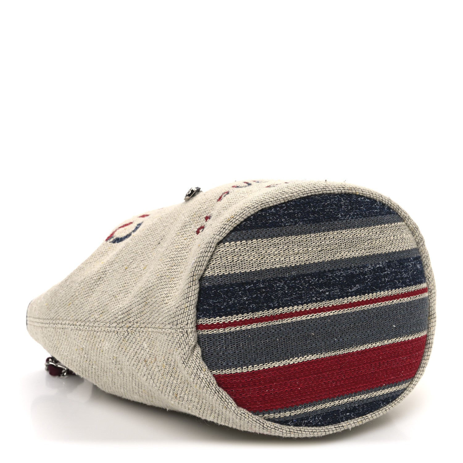 Chanel Striped Canvas Deauville Drawstring Bag Beige 4 of 10