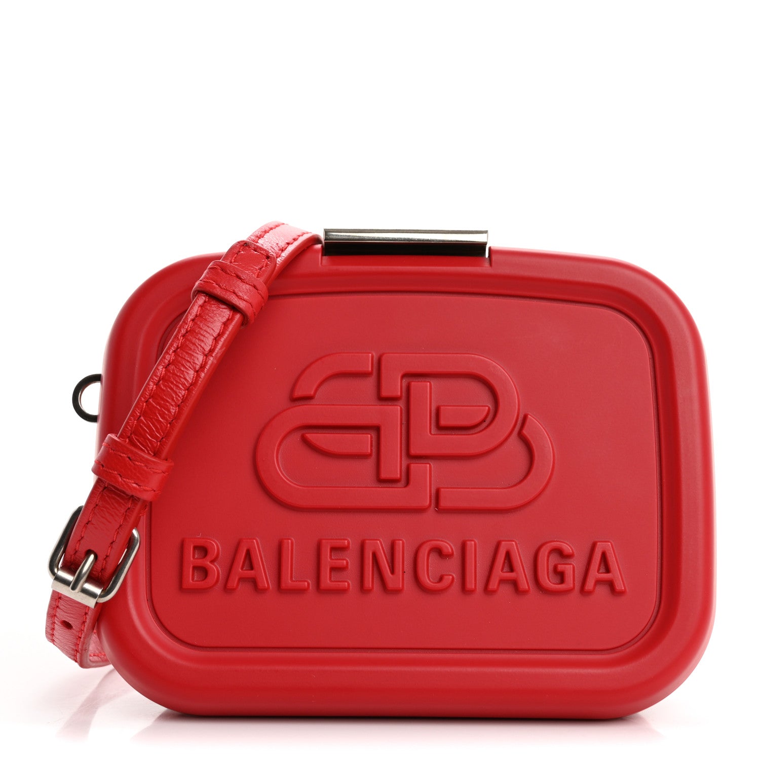 Balenciaga Recycled Plastic Calfskin Embossed Mini Lunch Box Case with Strap Red 1 of 10